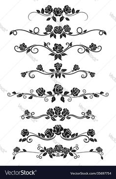 a set of floral design elements for the menu or page dividers with roses and leaves