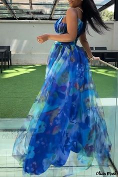 Olivia Mark - Wedding Guest Favorite Blue Tie-Dye Print Maxi Slip Dress Classy Short Dresses, Sleeveless Party Dress, Modest Dresses Fashion, Classy Gowns, Chic Dress Classy, Formal Evening Wear, African Print Dress Designs, Cute Dress Outfits, Dresses Formal Elegant