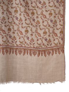 Enhance your wardrobe with the timeless elegance of our Pashmina Shawl, meticulously adorned with an Intricate Hand Embroidered Floral Pattern. Crafted from the finest Kashmiri pashmina, this shawl exudes luxury and sophistication, perfect for elevating any outfit with its exquisite craftsmanship. Product Details: Hand Embroidered Pure Kashmiri Pashmina Material: Pure Pashmina (100% Cashmere) Size: 100 cm X 203 cm / 40 Inch X 80 Inch / 1.1 x 2.2 Yards (Approx) Base Color: Natural Toosh Embroider Luxury Pashmina Shawl With Embroidered Border, Luxury Elegant Embroidered Pashmina Shawl, Luxury Chikankari Embroidery Shawl, Luxury Chikankari Embroidery Pashmina Shawl For Festivals, Luxury Beige Pashmina Shawl With Embroidered Border, Kashmiri Shawls Pashmina, Kashmiri Shawls, Wool Wrap, Pashmina Shawl