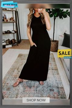 Black Sleeveless Round Neck Maxi Dress Black Dresses Maxi Dress Black, Black Dresses, Black Sleeveless, Black Maxi Dress, Dress Black, Round Neck, Black Dress, Maxi Dress, Dresses