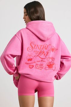 Experience love at first sight. A playful reimagining of a casualwear classic, our washed Sunday Love hoodie is made from medium-weight cotton jersey with a soft brushed lining. It’s cut to an oversized fit with drop shoulders for a laid-back look. The graphic artwork at the back, chest, and sleeve nod to the season’s romantic vibe.  Relaxed pullover with hood Washed effect Drawstring ties Dropped shoulders Long sleeves Kangaroo pocket Ribbed cuffs and hem Graphic print on chest and sleeve Sunday Love print on reverse Super soft brushed-back jersey (80% cotton, 20% polyester) Oversized fit, approx. 72.5cm based on size S/M  Product code: BT1127  The wash effect will appear slightly different on each garment. We do our best to ensure that our photos are as true to color as possible. However Sunday Love, Love Hoodie, Gym Hoodie, Wide Leg Sweatpants, Love Print, Dress Bra, Graphic Artwork, Love At First, Oversized Hoodie