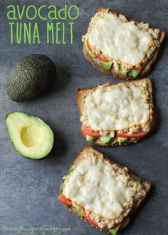 avocado tuna melt on toasted bread with cheese