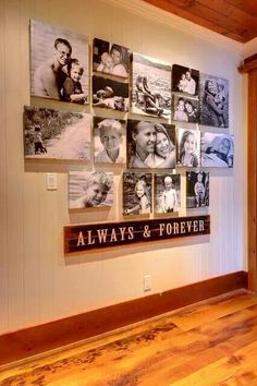 there are many pictures hanging on the wall with words above them that say, always & forever