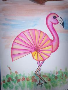 a drawing of a pink flamingo holding a parasol