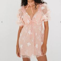 For Love & Lemons Shari Mini Dress Sequin Butterfly Mini Dress, V Neck, Closure Zipper, Puff Sleeves, Back Tie Closure, Detachable Slip Lining, Sequin Butterfly, Butterfly Lace, Dress Lining, Breezy Dress, Lemon Dress, Backless Mini Dress, Bustier Dress, Applique Dress, For Love & Lemons