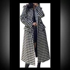 Coat Size Large Women Peacoat Houndstooth Wool Lined Black White Long Other Sizes Available Large Medium Xl Women Peacoat, Houndstooth Coat, Pea Coats Women, Hat Fashion, Jackets & Coats, Jackets For Women, Black White, Black And White, Wool