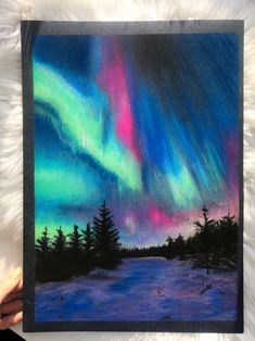 a painting of the aurora bore in winter