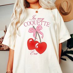 Red Cherry Aesthetic, Heat Press Shirts, Ropa Upcycling, Cute Tshirt Designs, Hand Lettering Logo, Red Cherry, Beach T Shirts, Fashion Graphic, Pink Tshirt