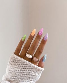 Multicolored Nails, Pastel Nails Designs, Chrome Nail Art, Chrome Nails Designs, Cute Spring Nails, Blue Nail, Rainbow Nails, Pastel Nails