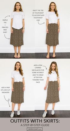 Summer Business Casual Outfits Skirts, Straight Legged Pants Outfit, How To Dress With Skirts Outfit, Using A Dress As A Skirt Outfit, Tshirt Snd Skirt, Summer Styling For Women, Short Torso Skirt Outfits, Fall Womens Outfits 2022 Dressy, Spring Outfit With Skirt