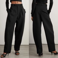 Brand New With Tag Retails For $1000 Size Xxs Luxury Wide Leg Pants For Workwear With High Waist, Luxury Wide Leg Pants With High Waist For Workwear, Luxury Black Office Pants, Luxury Black Fitted Wide Leg Pants, Luxury Fitted Black Wide Leg Pants, Wardrobe Nyc, Riding Pants, Wool Trousers, Velvet Pants