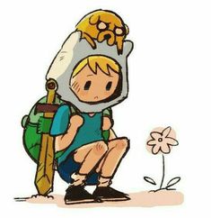 a drawing of a person with a backpack and a flower in front of them,