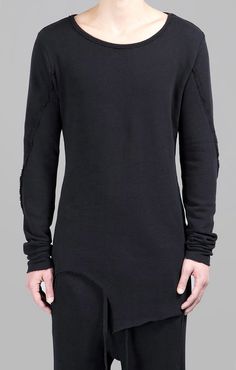 2016 Dark Men's Wide Round Neck Asymmetric Raw Cut Seam Detail Sweaters Hoodie Fitted Cotton Sweater For Layering, Cotton Crew Neck Sweatshirt With Knit Fabrication, Cotton Crew Neck Knit Sweatshirt, Fitted Crew Neck Cotton Sweater, Fitted Crew Neck Sweatshirt For Layering, Fitted Cotton Crew Neck Sweater, Fitted Crew Neck Sweater For Loungewear, Long Sleeve Cotton Knit Sweatshirt, Long Sleeve Knit Cotton Sweatshirt