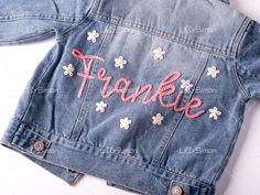 Personalized Denim Jacket for Babies and Toddlers: Custom Name Jean Jacket - Ideal Gift for Baby Showers or Birthdays 🌟 Celebrate your little one's unique style with our charming Baby & Toddler Personalized Denim Jacket. Handcrafted with love and denim elegance, this customizable jacket is perfect for birthdays, baby showers, or any special occasion. 🎁 Key Features: Handcrafted Personalized Jacket Jean Jacket Distinctive and Personalized: Tailored with your child's name, this jacket adds a spe Wedding Denim Jacket, Wedding Jean Jacket, Personalised Denim Jacket, Disney Jean Jacket Kids, Kids Jean Jacket With Patches, Kids Jeans Jacket Custom, Disney Denim Jacket Kids, Kids Jeans Jacket, Kids Denim Jacket