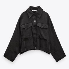 New With Tags Limited Edition Zara Black Pocket Shirt. Size Xs. Ref. 2715/243 Black Cropped Shirt, Limited Edition Shirt, Cropped Shirt, Pocket Shirt, Zara Jackets, Crop Shirt, Black Crop, Zara Black, Collar Shirts