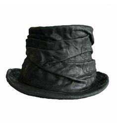 Heathen Tip Top Crunched Leather Top Hat | Delicious Boutique Fitted Leather Hat With Short Brim, Fitted Leather Top Hat With Short Brim, Fitted Leather Top Hat With Flat Brim, Fitted Leather Hat With High Crown, Fitted Black Leather Top Hat, Fitted Leather Top Hat With High Crown, Leather Top Hat, Limited Run, Street Culture