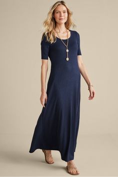 Our long-running Santiago dress, updated in a new ribbed fabric! This favorite style has above-the-elbow sleeves, a scoop neck, and a loose fit through the body. Soft Surroundings Dresses, Pregnancy Outfits, Ribbed Dresses, Elbow Sleeve, Soft Surroundings, Ribbed Fabric, The Body, Fabric Care, New Dress