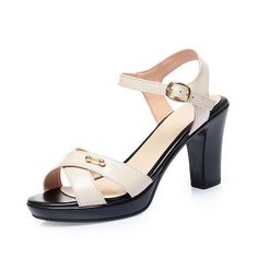 Yeknu Women's Sandals High Heel 2022 New Genuine Leather Women's Summe Casual Beige High Heel Slingback Sandals, Trendy Cream Sandals With Padded Heel, Trendy Beige Ankle Strap Slingback Sandals, Trendy Beige Slingback Sandals With Ankle Strap, Trendy Beige Closed Toe Slingback Sandals, Beige Closed Toe Sandals With Buckle Closure, Closed Toe Beige Sandals With Buckle Closure, Beige Open Toe Slingback Sandals With Padded Heel, Trendy Beige High Heel Sandals