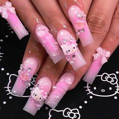 PRICES MAY VARY. 【Package Include】: You will get 24Pcs pink coffin nails in 12 sizes, 1 piece mini nail file, Suggest: The durability of jelly gum is limited, I suggest you use your own glue. Nail adhesive tabs are better for temporary task, easy to remove and more friendly to natural nails. 【Health and Durable】: Our pink press on nails are made of healthy ABS material, no irritating smell, higher gloss, not easy to break, and will not harm the human body or nails, and can be used with confidenc Paznokcie Hello Kitty, Hello Kitty Nail, Acrylic Nail Supplies, Kitty Nail, Pink Coffin, Nail Gems, Star Nail, Nails Press, Coffin Press On Nails