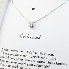 * This necklace is for Bridesmaid Necklace .* You can use- Wedding, Mother's Day, Christmas, Valentines day, birthday ….all Party.*Item DescriptionNecklace Length -17.5"                  Pendant- L 10 mm  W-8 mm* Material - Cubic Zircon. 18 K  gold plated over copper.*Gift Box Size (W 3 4/3  L 5 1/4)   This product come with your choice of jewelry card and gift box.If you want use for other occasion just indicate the card# (W 01  F 01 etc..)when you ordering.Thank you for visiting our shop! Silver Necklace For Bridesmaid Gift On Valentine's Day, Sterling Silver Necklace For Bridesmaid Gift, Sterling Silver Necklace For Bridesmaid Valentine's Gift, Valentine's Day Heart Pendant Necklace For Bridesmaid, Silver Necklace For Best Friend, Mother's Day Gift, Bridesmaid Necklace Gift, Moon Necklace Silver, Gold Moon Necklace, Solitaire Necklace