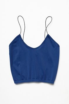 American made from our Signature Seamless fabric, this stretchy brami features elastic straps and a ribbed hem. | Skinny Strap Seamless Brami by Intimately at Free People in Blue, Size: XS/S Seamless Spaghetti Strap Crop Top For Loungewear, Cropped Tops With Built-in Bra In Elastane, Chic Blue Camisole With Built-in Bra, Cropped Tops With Built-in Bra, Seamless Elastane Crop Top For Loungewear, Cropped Elastane Top With Built-in Bra, Blue Cropped Elastane Top, Blue Crop Top With Built-in Bra And Spaghetti Straps, Chic Bra-friendly Tops With Minimal Stretch