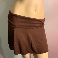 Cute And Comfy Swimsuit Coverup Skirt By Hula Honey In Brown With Wide Fold Over Waist Polyester/Rayon Fitted Mini Swim Skirt For Day Out, Stretch Brown Mini Length Bottoms, Brown Stretch Mini Length Bottoms, Fitted Mini Length Summer Skort, Fitted Swimwear With Lined Skirt For Beachwear, Fitted Beachwear Swimwear With Lined Skirt, Fitted Mini Skort For Vacation, High Waist Fitted Mini Skirt For Vacation, Fitted High Waist Mini Skirt For Vacation