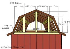 a shed with measurements for the roof and side walls