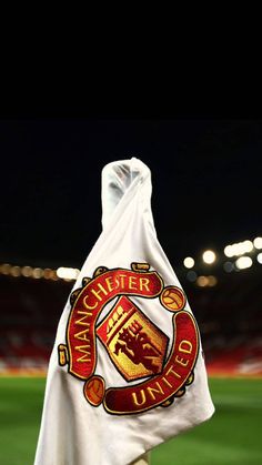 a towel wrapped around the back of a soccer team's crest on a field