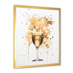 a painting on the wall with a glass of champagne