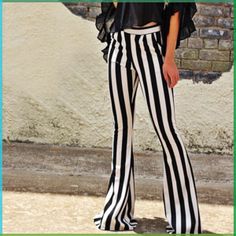 Tiktok Makeup Transformation Belle Silhouette, Bell Pants, Flare Leg Pants, Casual Stripes, High Waisted Trousers, Striped Knit, Striped Pants, Riverdale