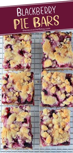 blueberry pie bars on a cooling rack with the words blackberry pie bars above it