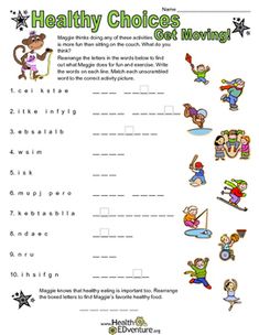 the worksheet for healthy choices to help kids learn how to do their own activities