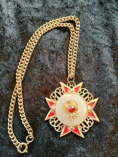 Vintage Maltese Cross necklace on 8 inch chain. Made of enamel, this is very well done and in excellent condition. The eagle has a red gem in the middle.  Brooch is 2" Formal Enamel Medallion Necklace, Formal Red Enamel Necklaces, Formal Red Enamel Necklace, Red Medallion Necklace For Formal Occasions, Formal Red Medallion-shaped Jewelry, Collectible Red Medallion Jewelry, Vintage Medallion Necklace Gift, Maltese Cross, The Eagle