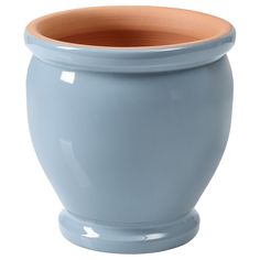 a light blue pot with an orange rim on the bottom is shown in front of a white background