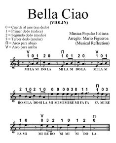 sheet music with the words bella ciao