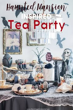 a halloween themed tea party with black and white decorations