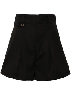 black virgin wool high-waisted belted waist tab 'J' belt loop with D-ring belt loops pleat detailing two rear welt pockets gold-tone hardware concealed front button, hook and zip fastening Chic Belted Short Bottoms, Chic High Waist Formal Shorts, Black High-waisted Shorts For Formal Occasions, Chic Short Bottoms With Belt, Classic High Waist Shorts With Belt Loops, Chic Workwear Shorts With Belt Detail, Luxury Short Length Bottoms For Workwear, Chic Short Bottoms With Belt Detail, Luxury Short Length Workwear Bottoms