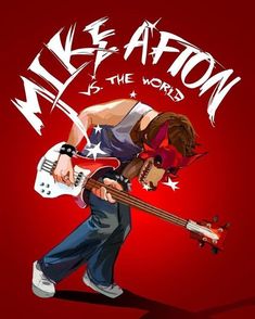 a man with an electric guitar in his hand and the words mr afron to the world on it