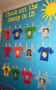 a bulletin board with clothes on it and the words check out the line up in 13