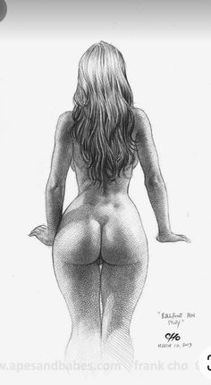 a drawing of a woman's back with her hands on her hips and legs spread out