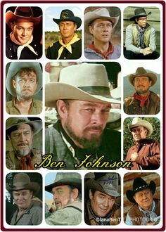 many different pictures of men in cowboy hats and clothes with the words ben johnson on them