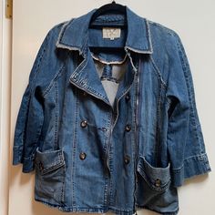 This Evys Tree Denim Jacket Is Unique With The Detail And Multiple Ways That It Can Be Worn! Zipped And Buttoned For A Double Breasted Look. Partially Zipped, Partially Buttoned Or Open For A More Flowy Jacket, As You Can See By The Back Pleat Detail. Front Pockets. Tag Removed, Never Worn. Perfect Condition Spring Denim Outerwear With Zipper Closure, Denim Blue Outerwear With Zipper Closure, Denim Outerwear With Zip Fly For Fall, Dark Wash Zipper Closure Outerwear For Spring, Dark Wash Zipper Outerwear For Spring, Medium Wash Outerwear With Zipper For Spring, Medium Wash Denim Outerwear With Zipper, Denim Blue Outerwear With Zipper For Spring, Spring Denim Blue Outerwear With Zipper Closure