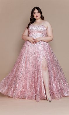 Showcase your sparkly side in this plus-size long sequin prom dress with pockets. Sure to wow your friends, this radiant long plus-size formal dress is fully sequined from the scoop neckline to the hem, while convenient pockets allow you to keep your valuables close by your side at prom, military balls, and other black-tie events. The option of a modesty panel is yours because this long plus-size evening gown has a lace-up back corset detail that offers a fitted look with or without the panel th Dresses With Corsets, Plus Prom Dresses, Plus Size Evening Gown, Gown For Prom, Plus Size Sequin, Debutante Ball, Prom Dresses With Pockets, Plus Size Prom, Plus Size Formal