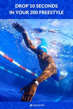 a man swimming in the water with his hand up to his face and text that reads,