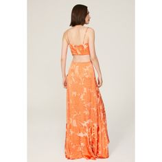 Orange floral satin (68% Viscose, 38% Polyester). A-line. Back zipper closure. 40" from waist to hemline. Imported. Spring Silk A-line Maxi Skirt, Silk Full Skirt With Floral Print, Spring Satin Full Skirt, Spring Full Satin Skirt, Spring Satin Dress With Flared Skirt, Summer Satin Flared Skirt, Silk Floral Print Flowy Maxi Skirt, Spring Satin Full Maxi Skirt, Summer Satin Dress With Flared Skirt