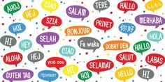 colorful speech bubbles with the words hello in different languages