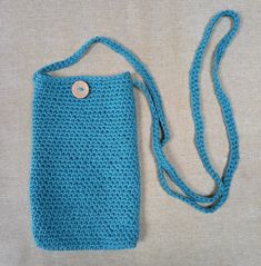 Crochet Simple, Bleu Turquoise, Cross Body Bag, Natural Linen, Phone Holder, Hand Crochet, Easy Crochet, Crochet Bag