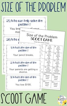 two printable scoot game for kids with the text size of the problem