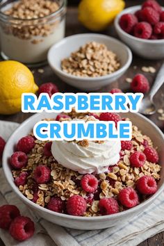 A photo of a  Raspberry Crumble which is a type of crumble recipes Best Crumble Recipe, Homemade Apple Crumble, Crumble Recipes, Tart Fruit, Raspberry Crumble, Pie Crumble, Baking Games, Crumble Recipe