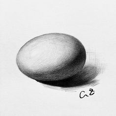 a pencil drawing of an egg on a white paper with the word c's written below it